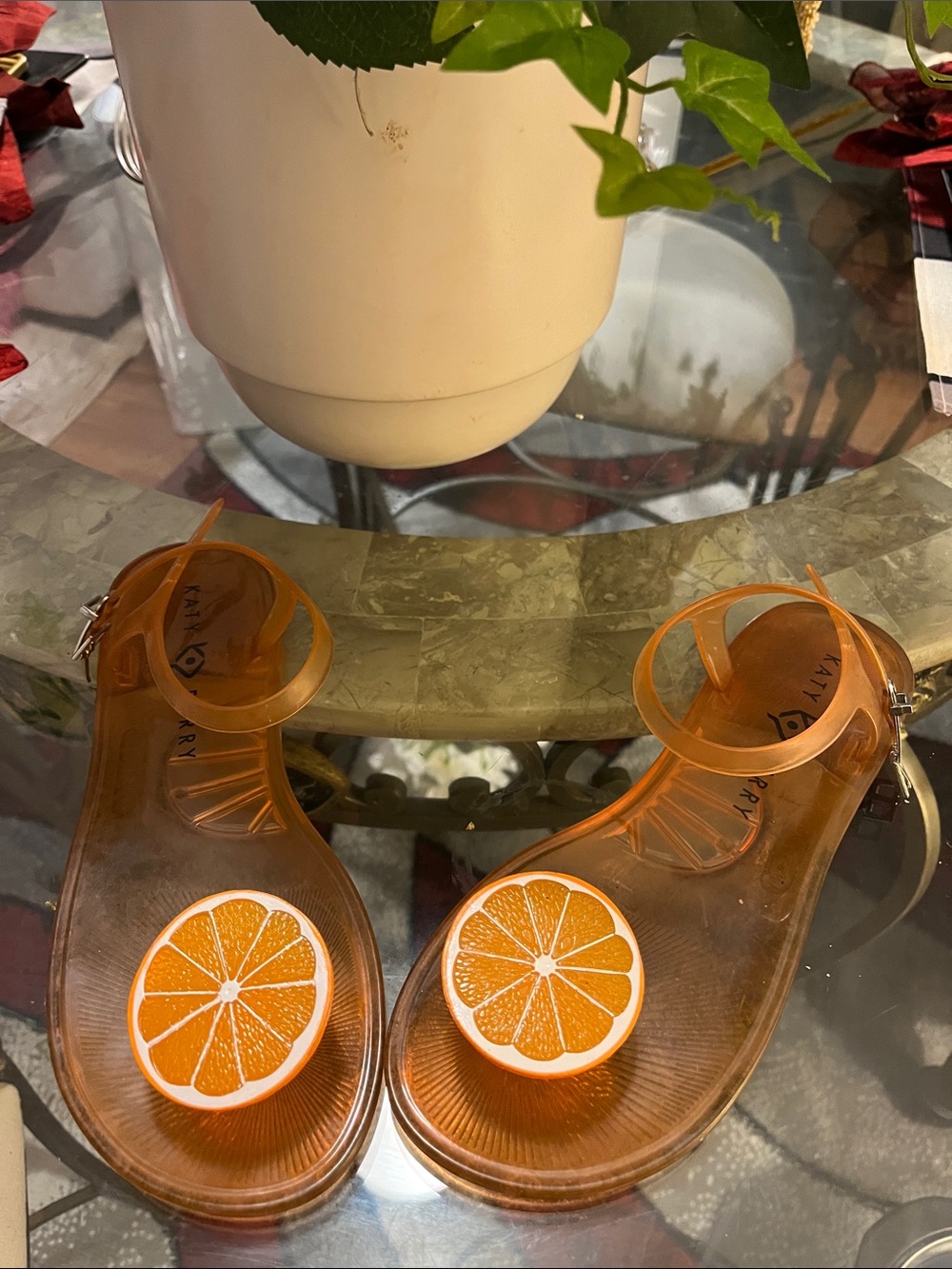 Katy Perry Collections Orange Jelly Sandals with Citrus Medallions - Picture 2 of 7